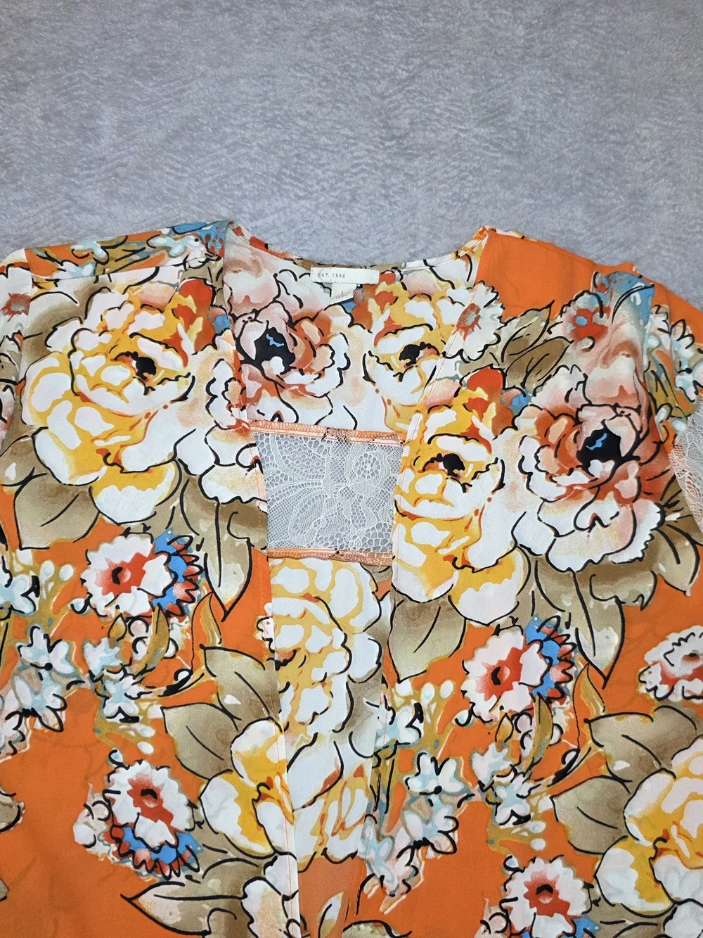 Floral Kimono Cover Up With Lace Inserts Size L - Picture 2 of 7